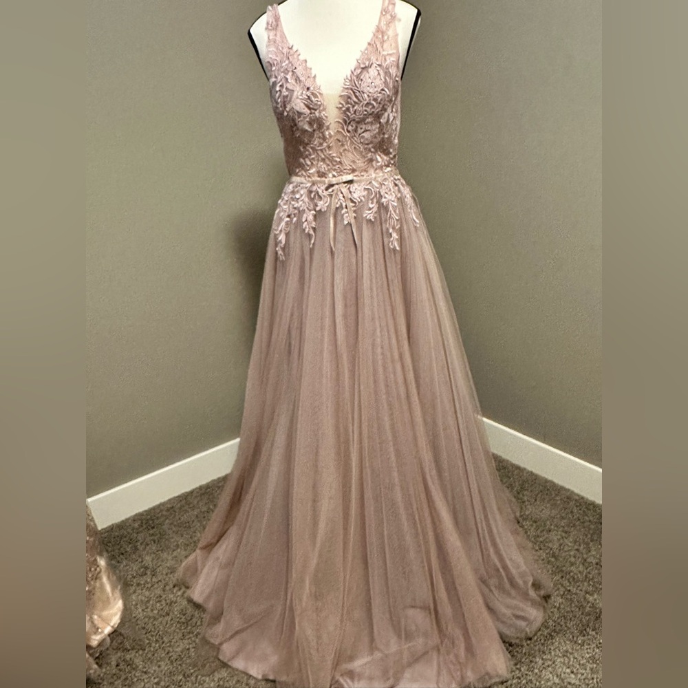 Andrea and Leo Mauve Lace Tulle Gown - Picture 4 of 7